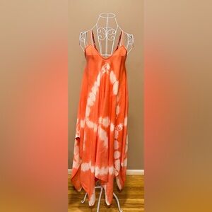 Orange Tie Dye Maxi Dress Boho Spaghetti Strap Handkerchief Hem Raviya S